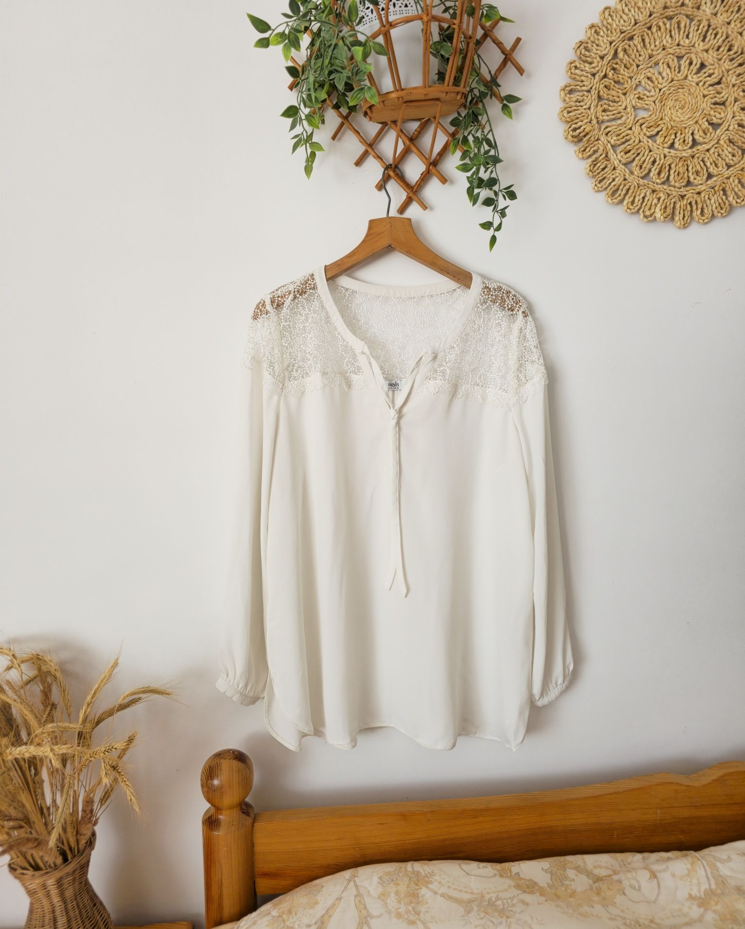 Jasna luźna koszula bluzka koronka elegancka Wallis XL
