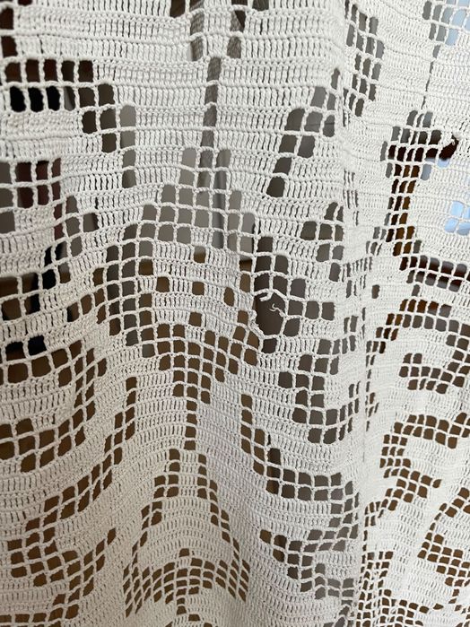 Firana bawełniana biała, stara ręczna robota vintage