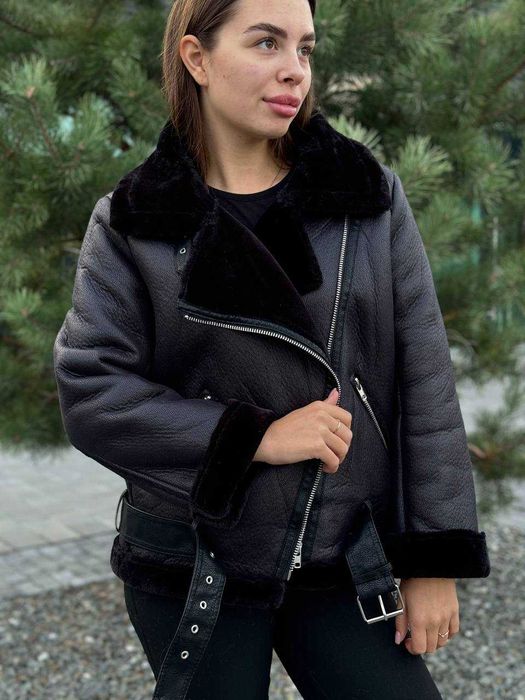 Дублянка S M L XL еко-хутро шкір-замінник чорна чорно-біла