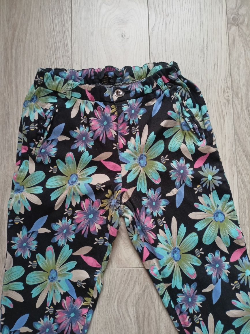 spodnie w kwiaty, wielokolorowe / Freesia collection / roz. XL
