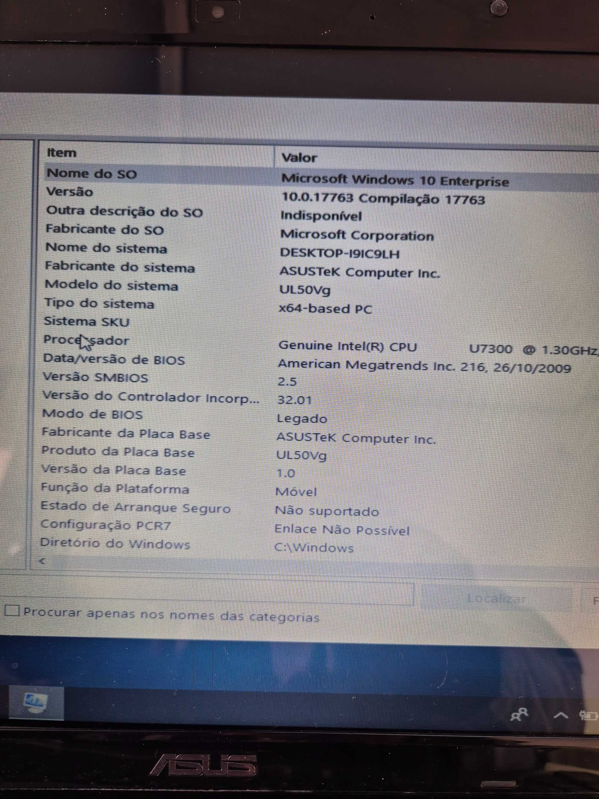 motherboard asus UL50VG com processador U7300 testada sem anomalia