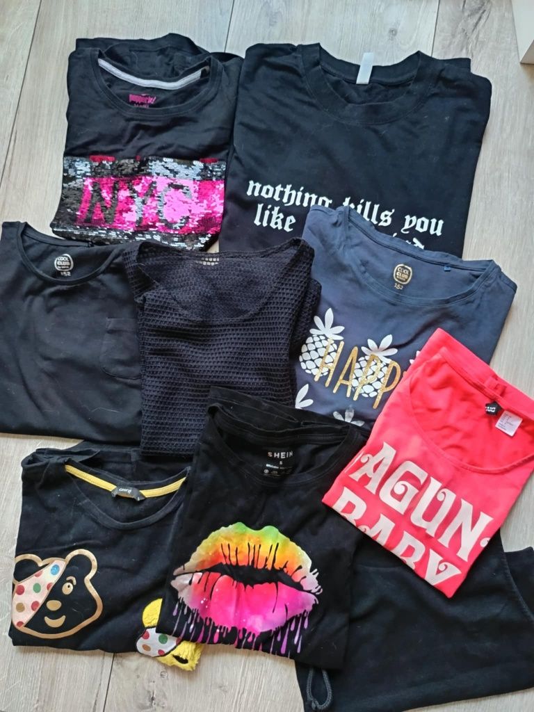 Zestaw 9 tshirtów dziewczęcych,Sinsay/H&M, S/M, 10-11 lat