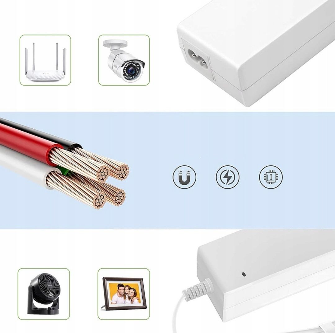 Zasilacz  kabel biały  15V 3A do TAŚM LED KAMER CCTV