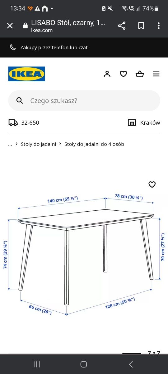 Stół do kuchni, jadalni IKEA 78 x 140