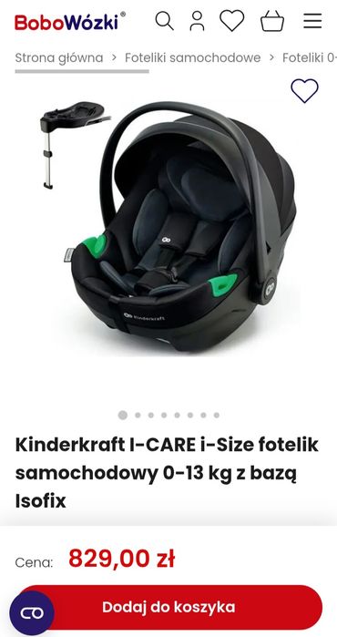 Fotelik samochodowy Kinderkraft wraz z bazą ISOFIX