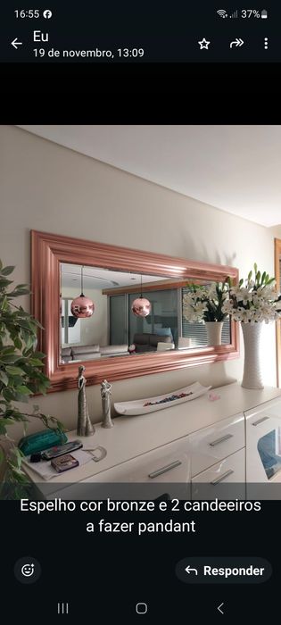 Espelho de parede com 2 candeeiros