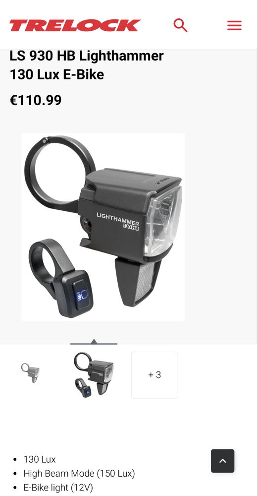 Велофара Trelock LS 930 HB Lighthammer 130 Lux (для електровелосипеда)