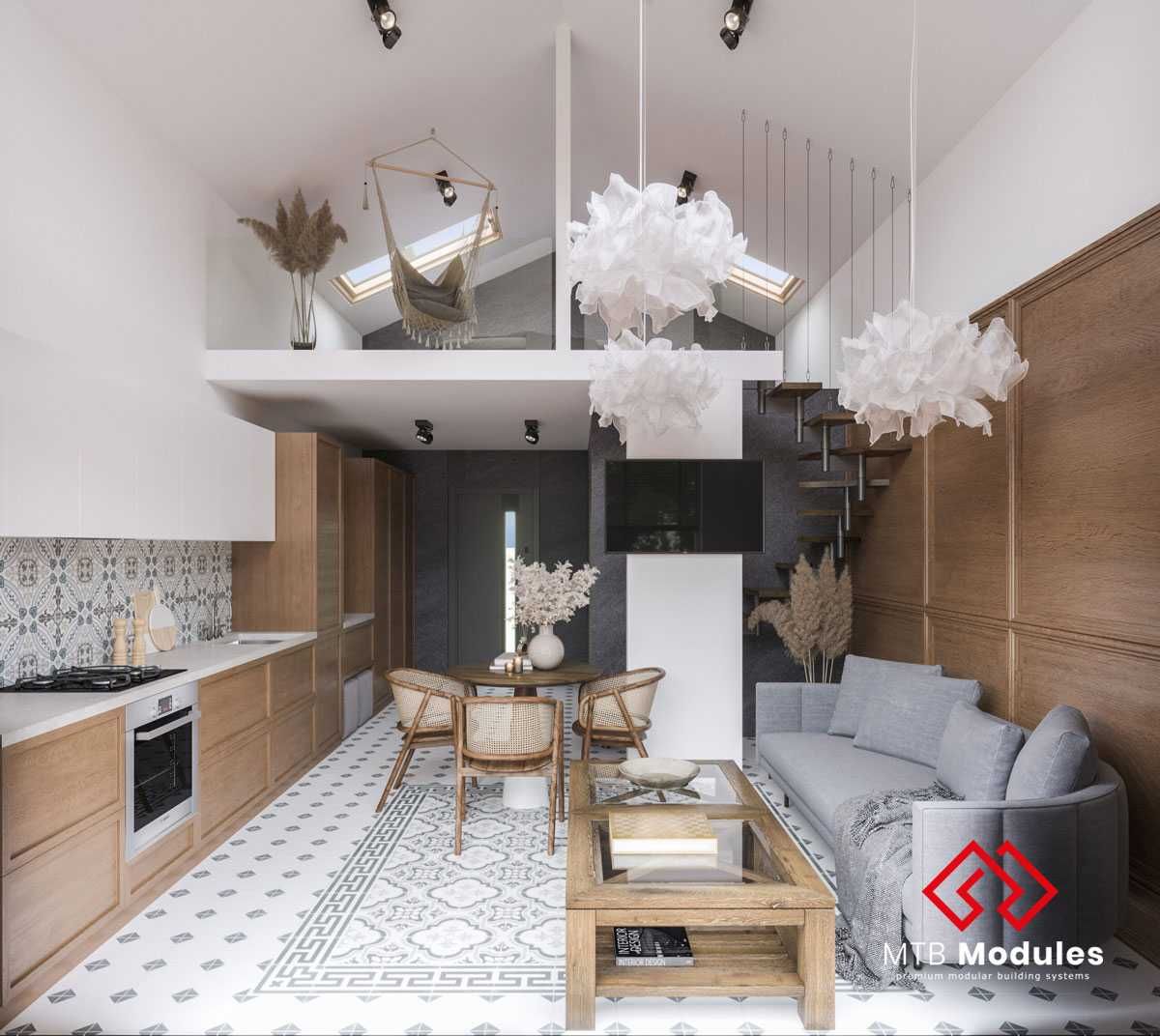 Dom z antresolą na zgłoszenie 35m2 modułowy całoroczny 5x7 MTB ONE