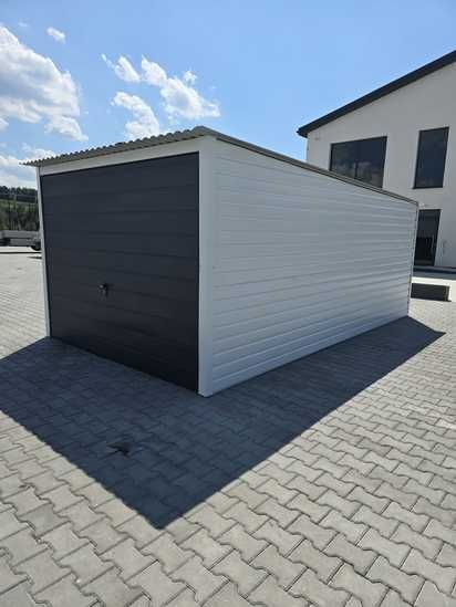 Garaż blaszany 3x5 RAL biały + dach i brama antracyt