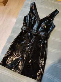 Bershka lateksowa czarna sukienka XS 34