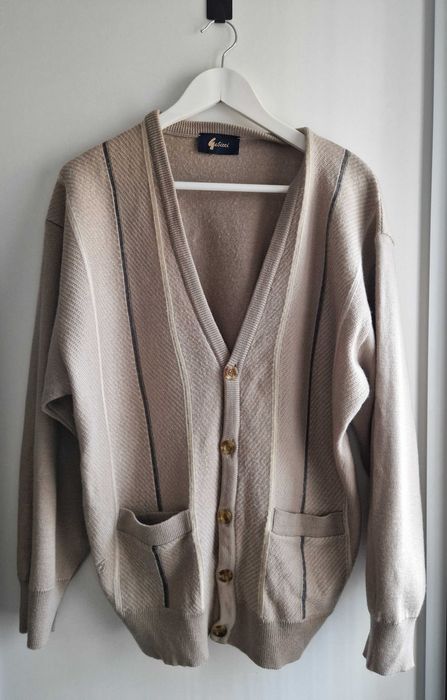 Beżowy sweter męski Gabicci z wełną XL vintage casualowy ciepły