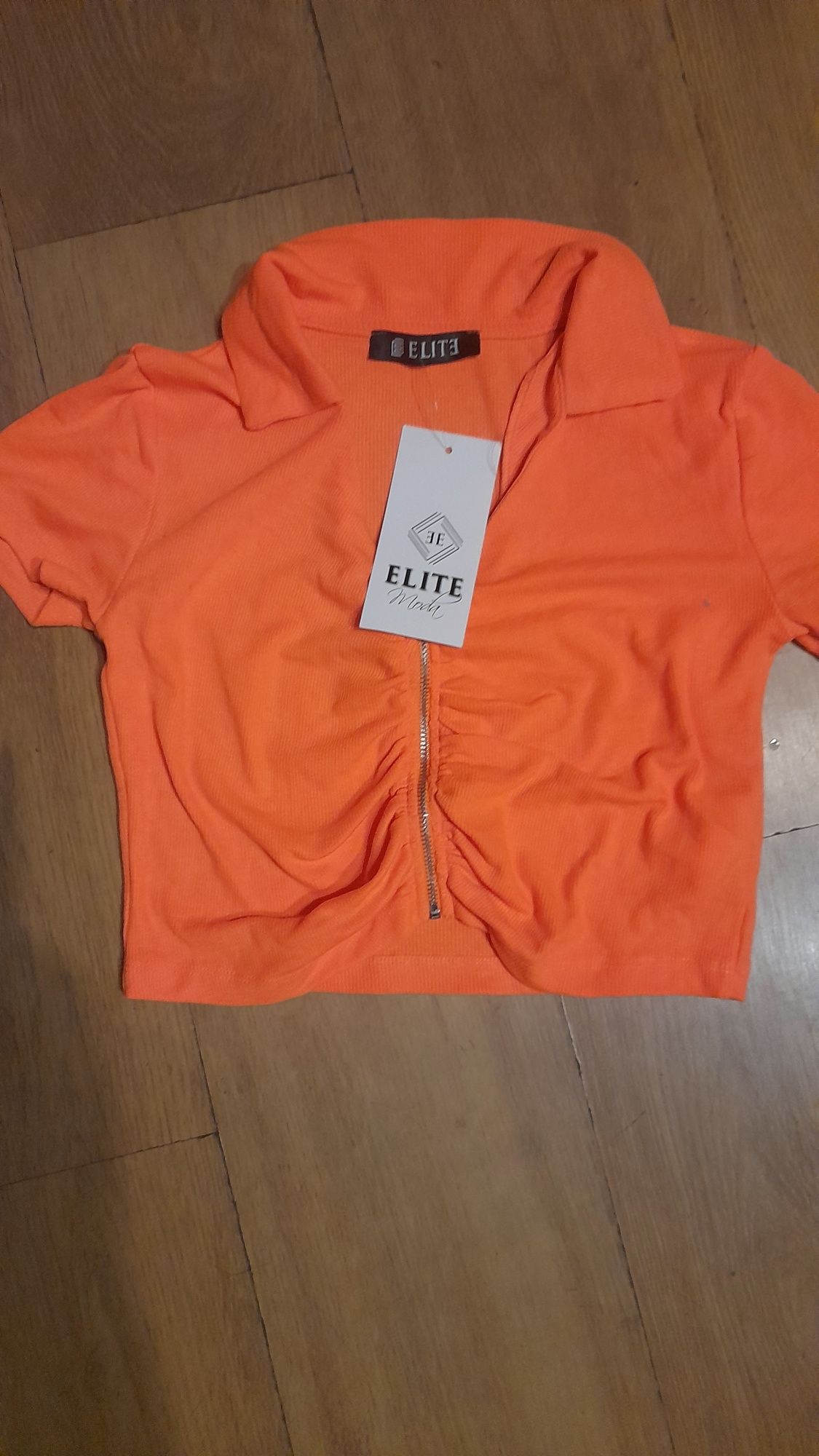 Nowy Top topik prążek pomarańcz neon roz uni Elite