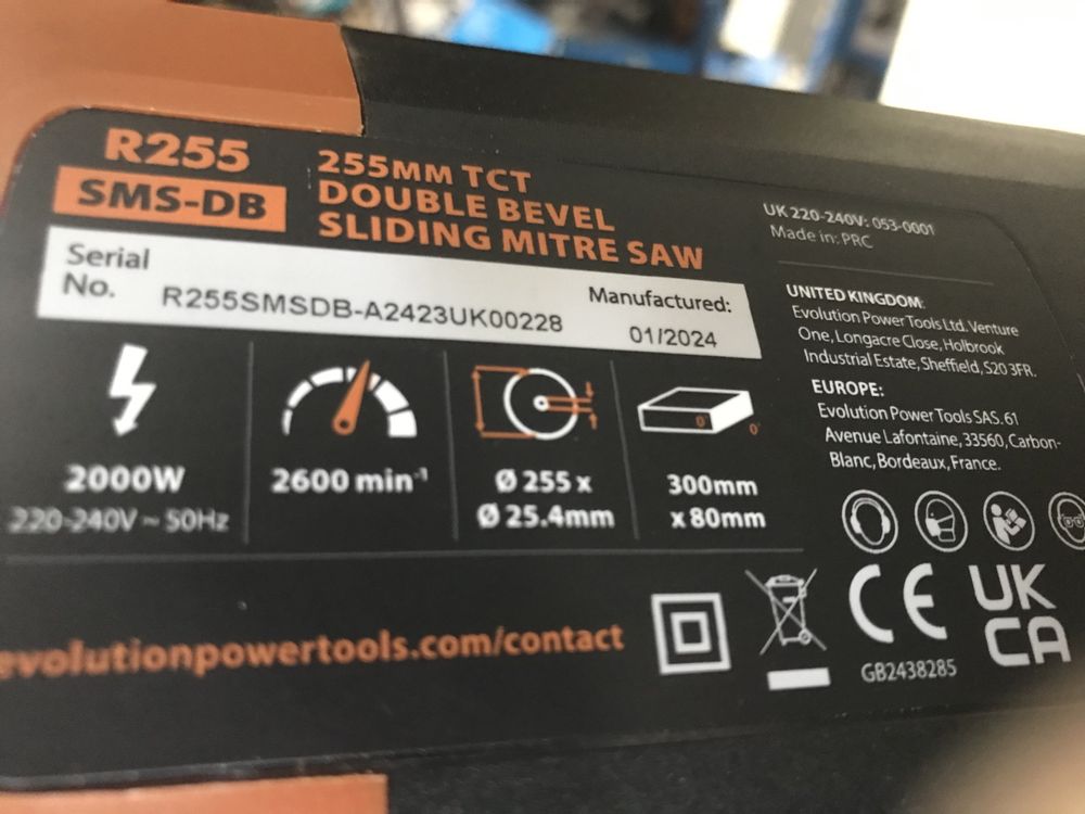 Пила торцювальна EVOLUTION R255SMS-DB "ремінна" з Англії