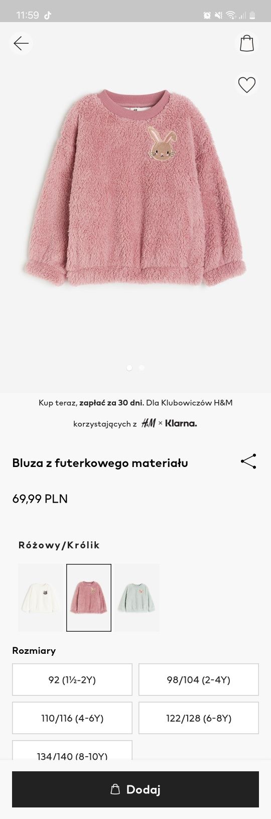 -30% Nowa dziecięca bluza H&M z futerkowego materiału 122/128 cm różow