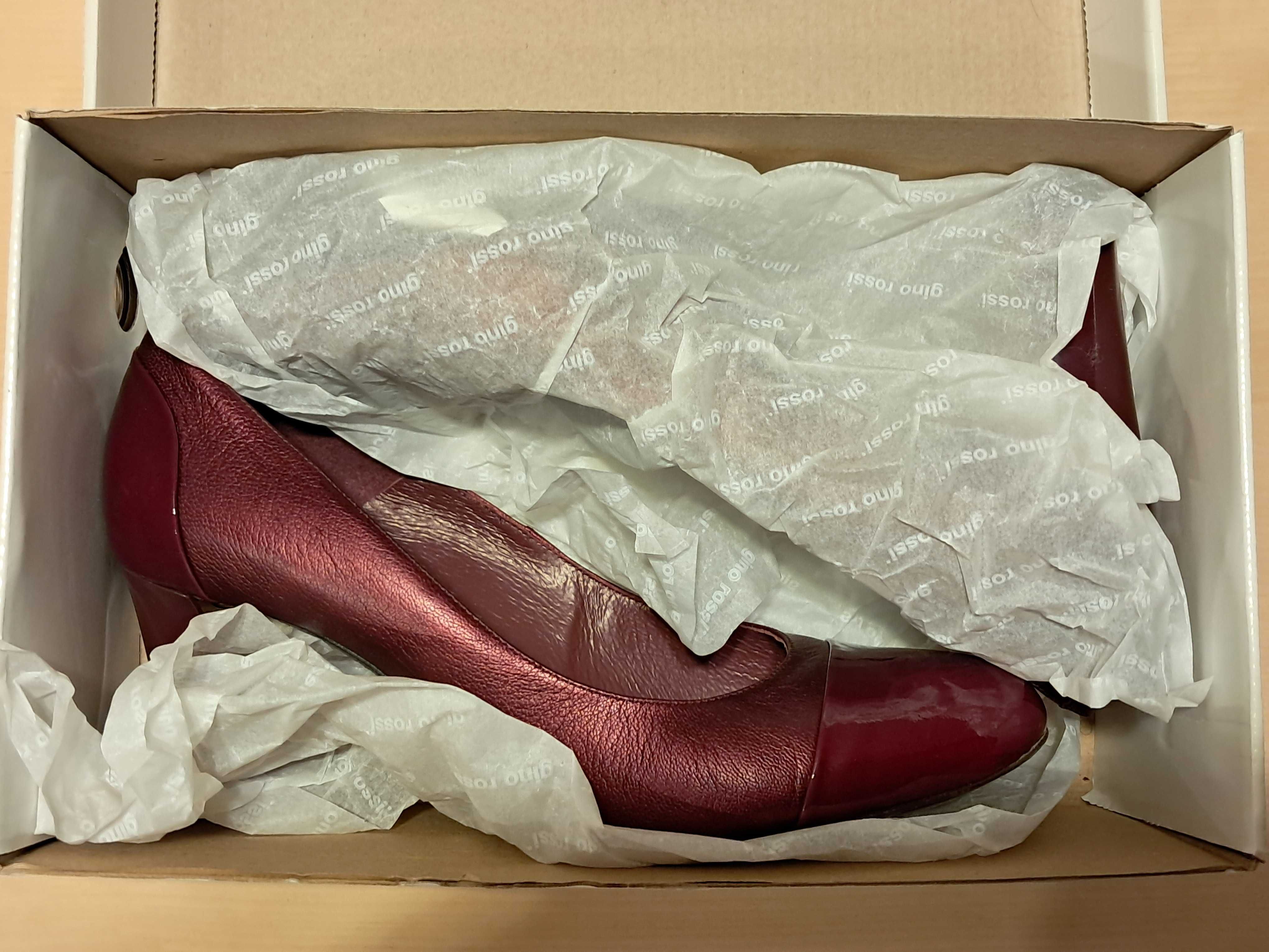 Buty skórzane Gino Rossi Frida bordowe czółenka na obcasie 39,5