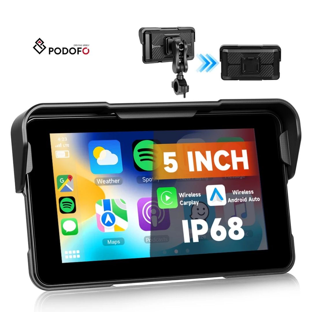 Monitor Moto 5" HD Wireless CarPlay/Android Auto | IP68 | TPMS | NOVO