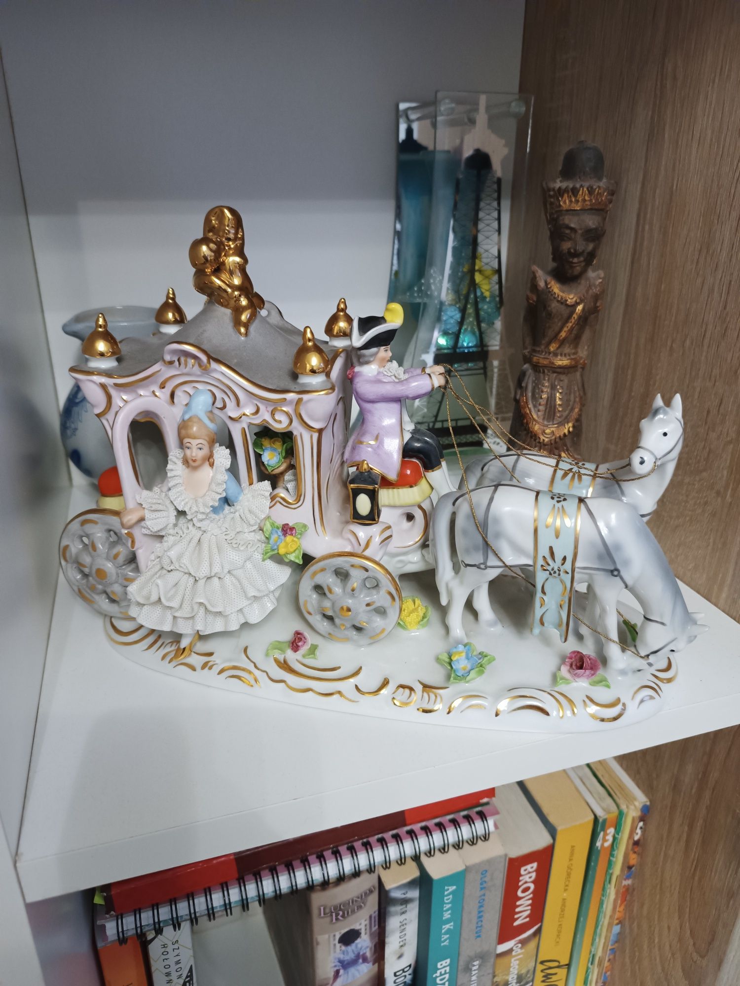 Gerold Porzellan Bavaria, antyk, powóz konny, figura porcelanowa