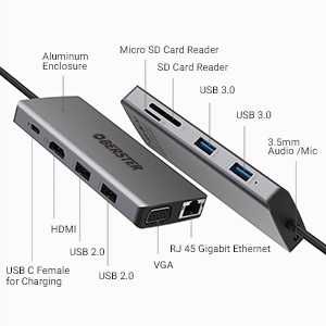 USB HUB Adaptador de ecrã triplo USB C, 11 em 1 estação de acoplamento