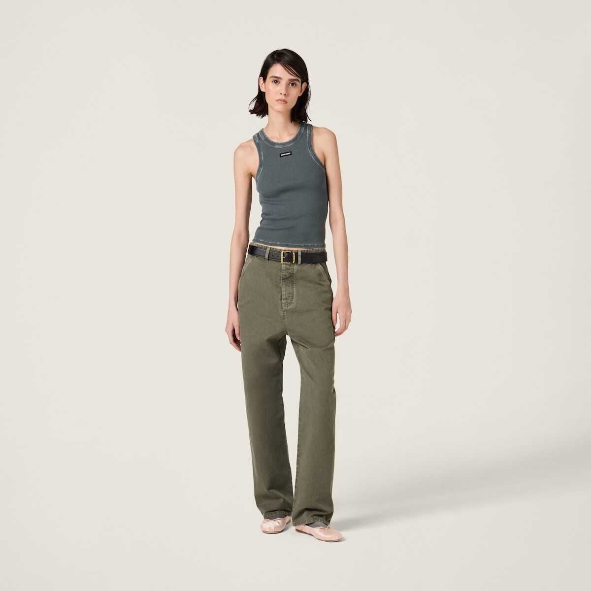 Топ Miu Miu Garment-Dyed Ribbed Knit Jersey Top Grey