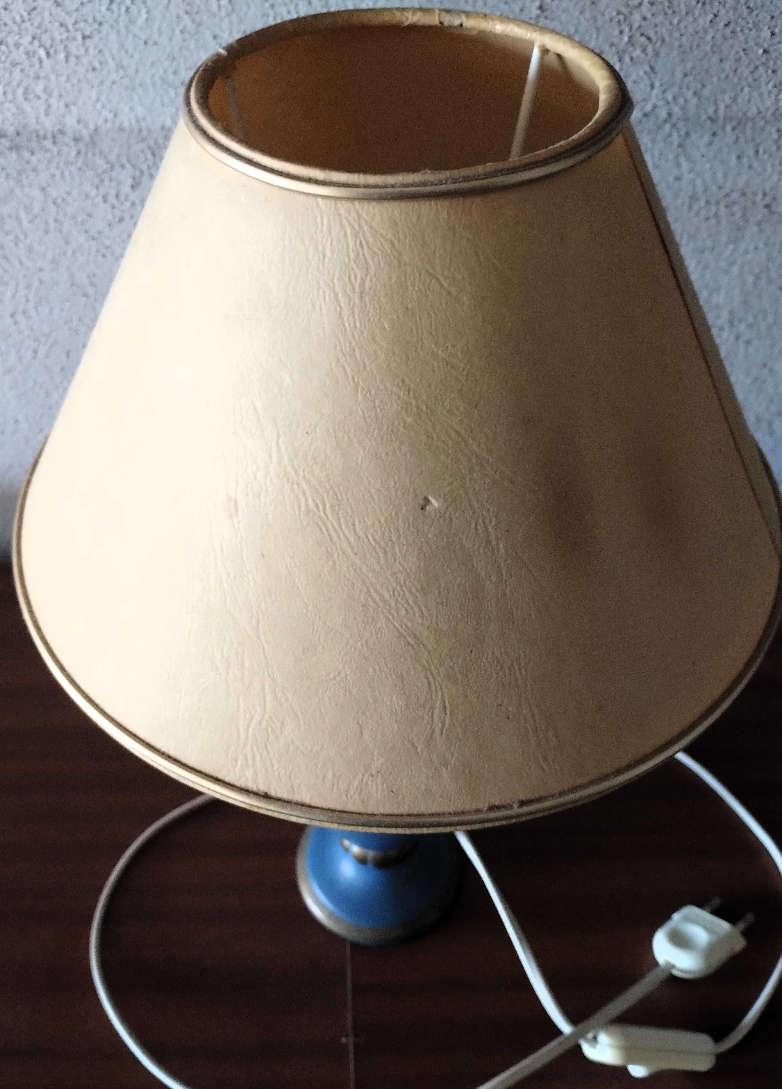 Candeeiro Antigo Azul Dourado Mesa Cabeceira Abajour