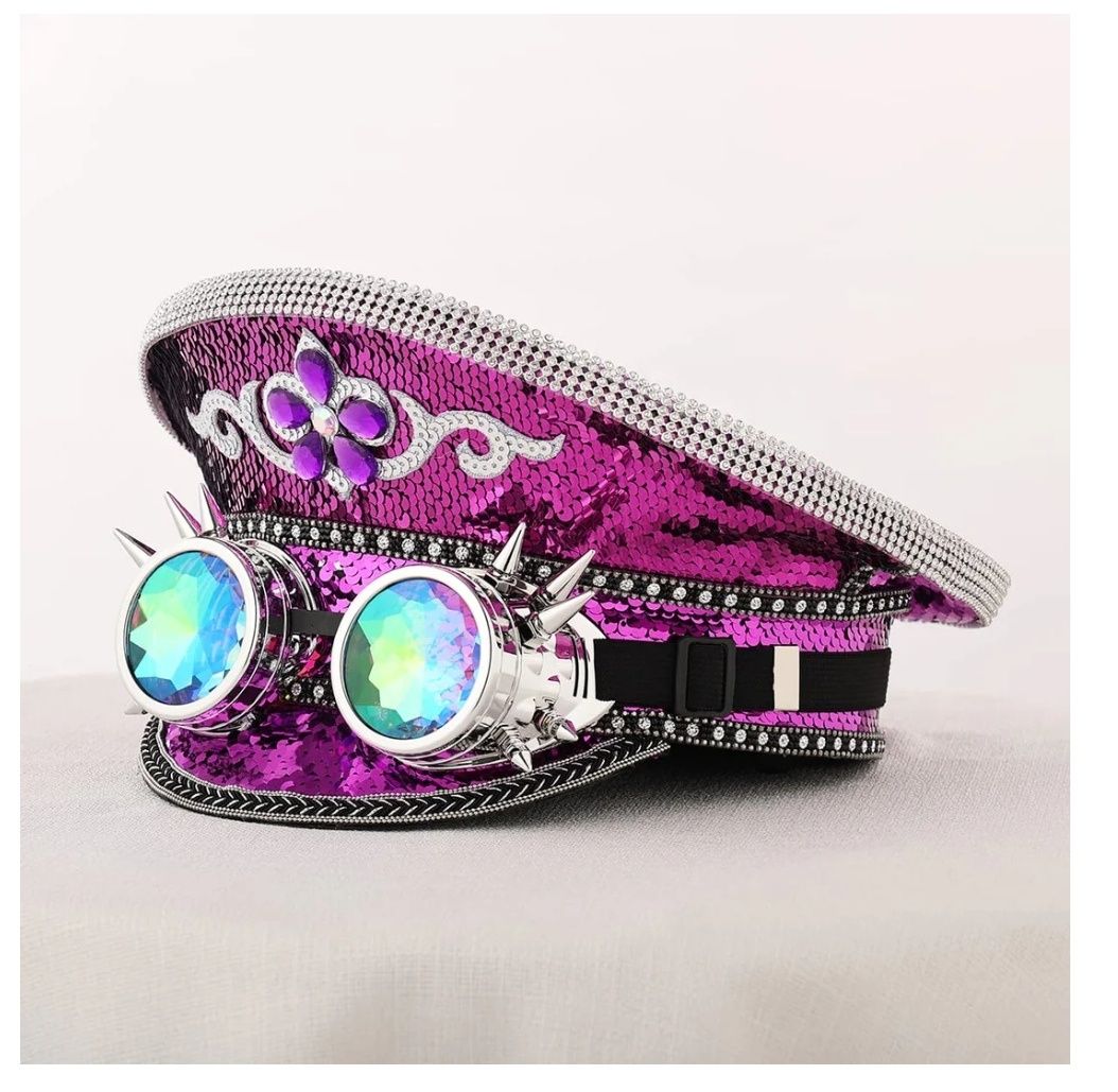 niseks Cekiny Wojskowe kapelusze kapitańskie z goglami Steampunk Top H
