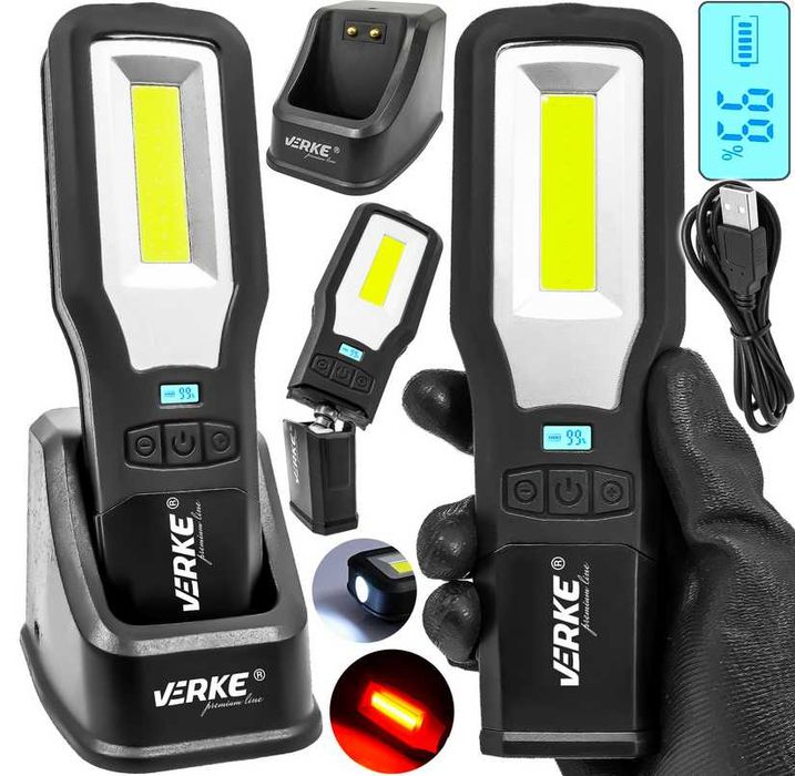 LAMPKA WARSZTATOWA Robocza LED COB Latarka Akumulatorowa Z Bazą Hak