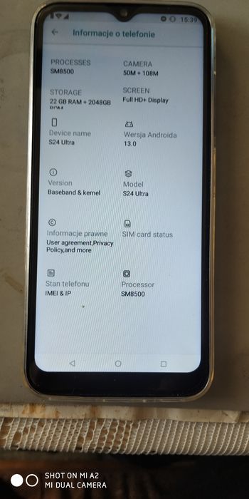 Telefon  komórkowy 22gb ram 2048gb wewnątrz pamięci chińczyk dzwonić