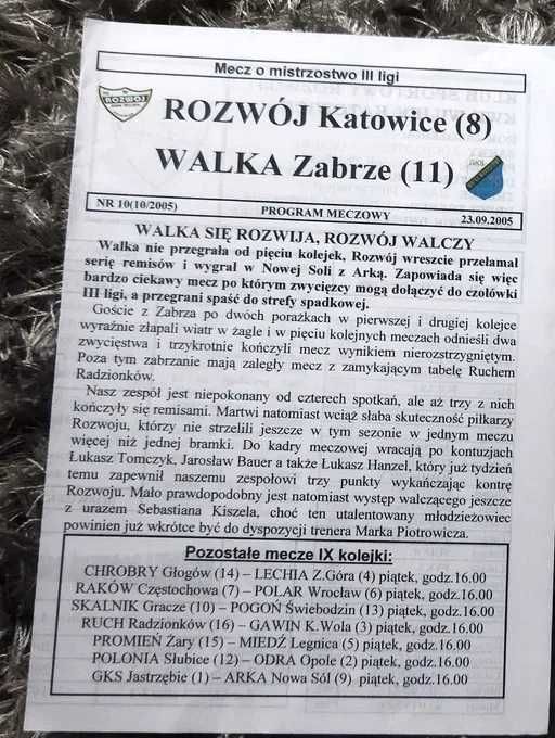 Program meczowy Rozwój Katowice vs Walka Zabrze