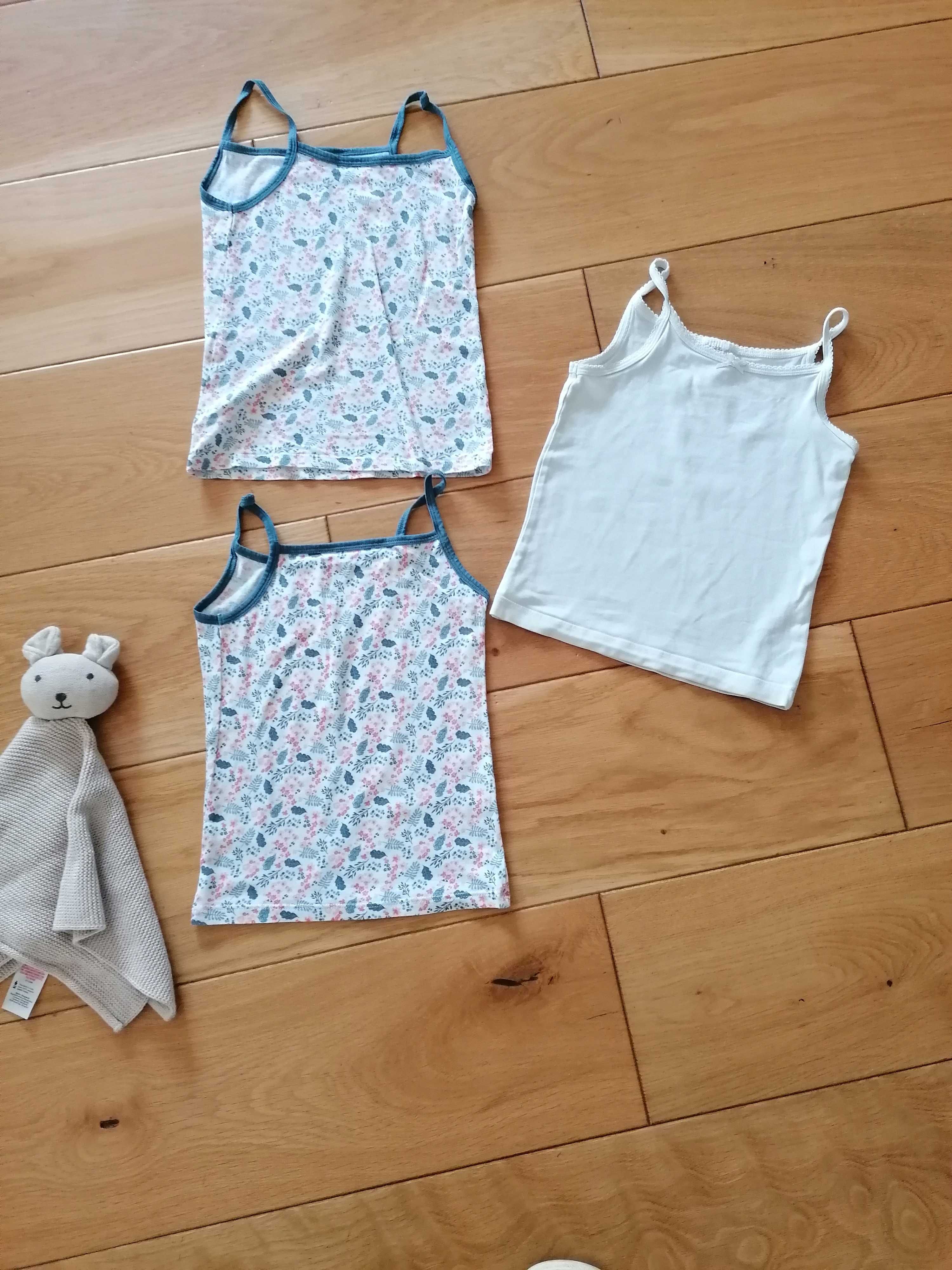 Zestaw 3x podkoszulek Tex i H&M biała i w kwiaty 98cm 2-3lata