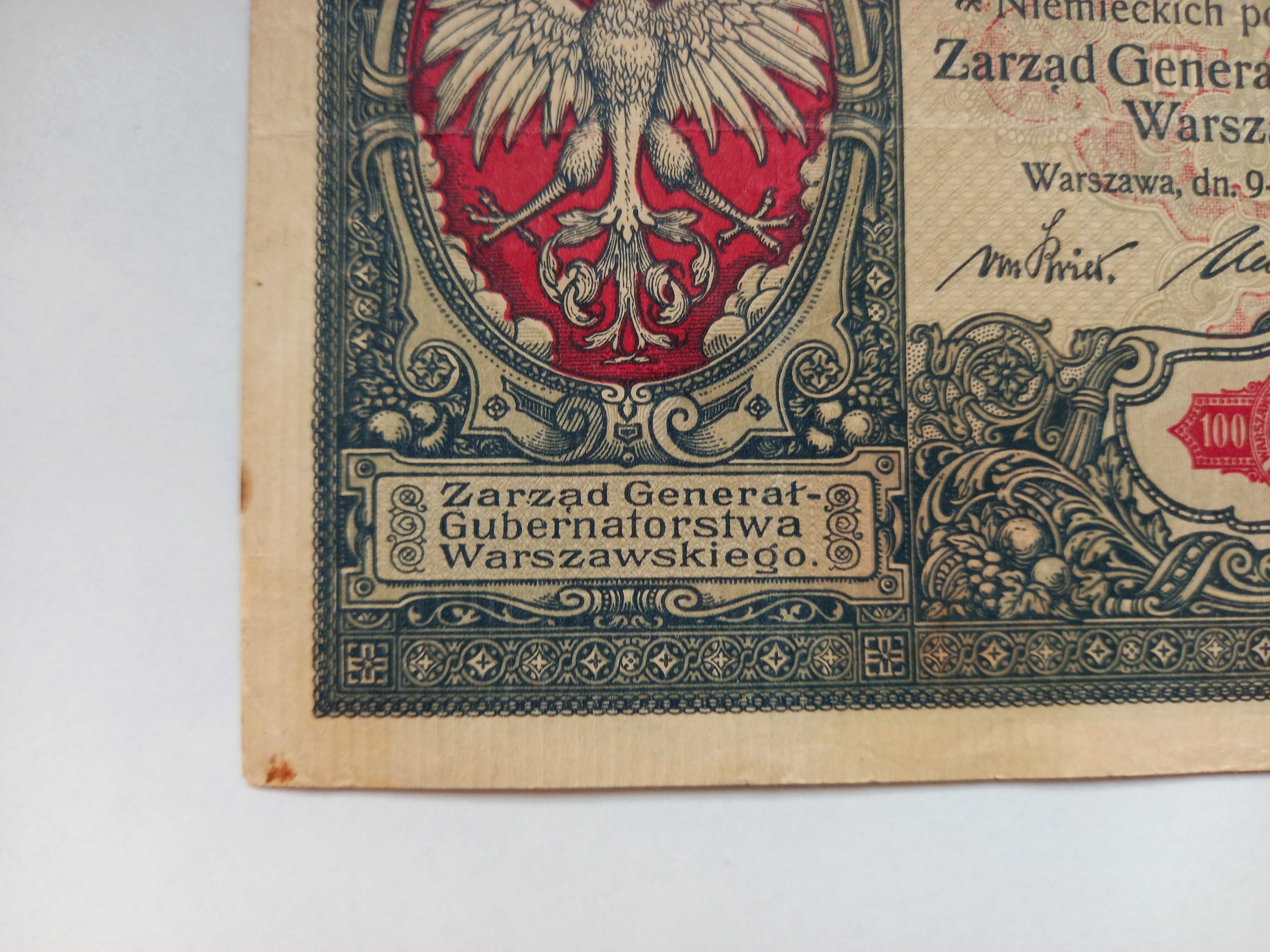 Banknot 100 marek Polskich 1916 seria A Generał