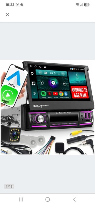 Radio samochodowe 1din7'' carpley androud wifi rds wysuwany ekran 4GB