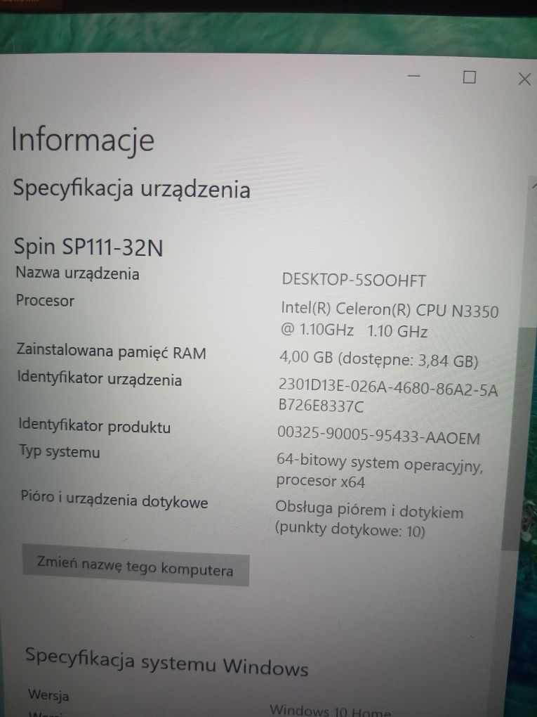 Laptop Acer Aspire Spin1