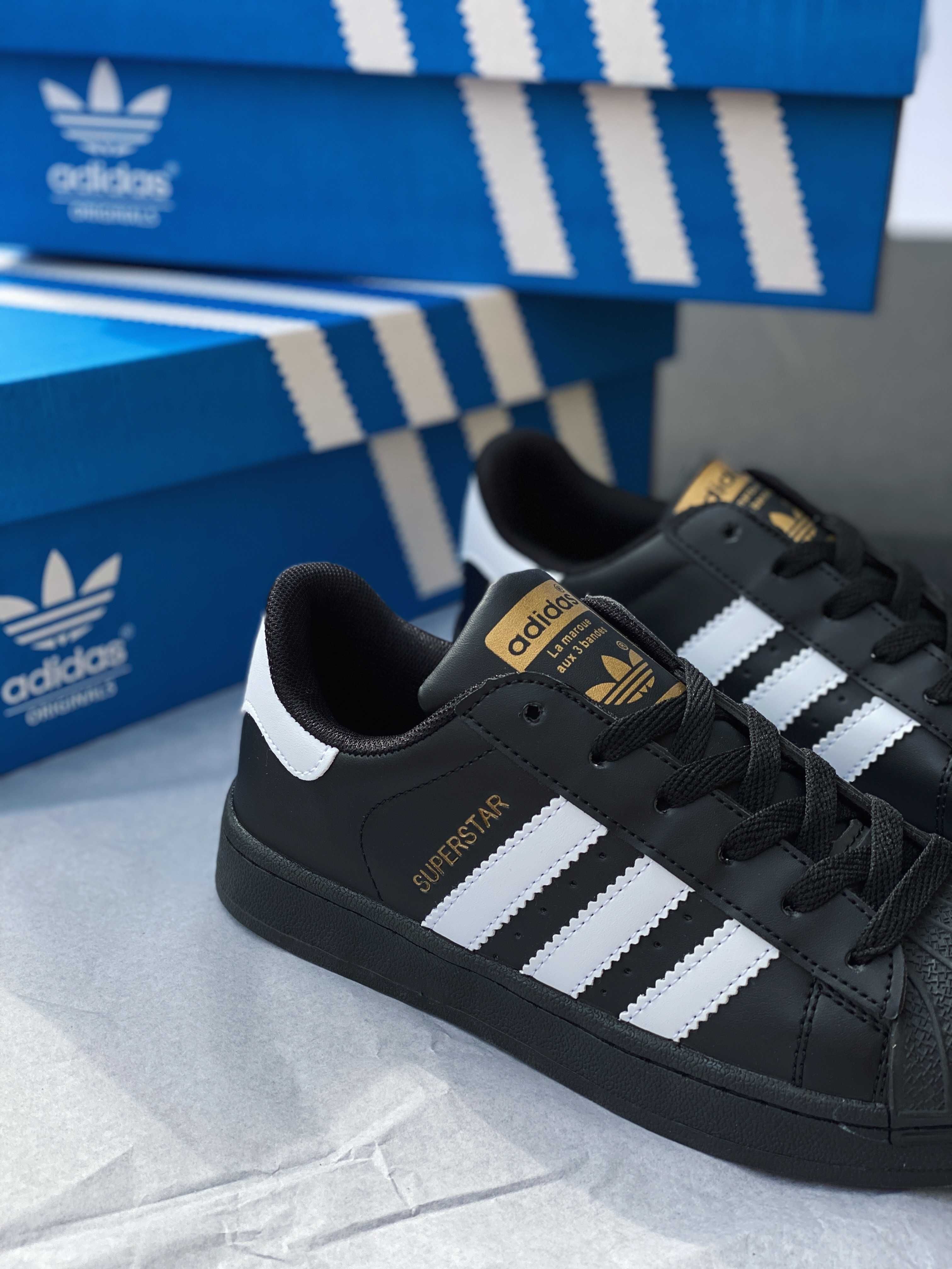 Кросівки Adidas Superstar Black (36-44р) Адідас СУПЕРСТАР чорні Адидас