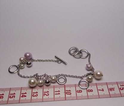 ESPRIT srebrna bransoletka perły i kółka z cyrkoniami 17,5 - 19,5 cm.