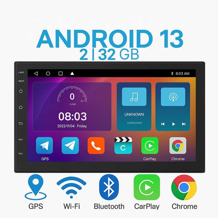 2DIN Магнітола Android 2\32gb WiFI GPS CarPlay Магнитола на Андроид