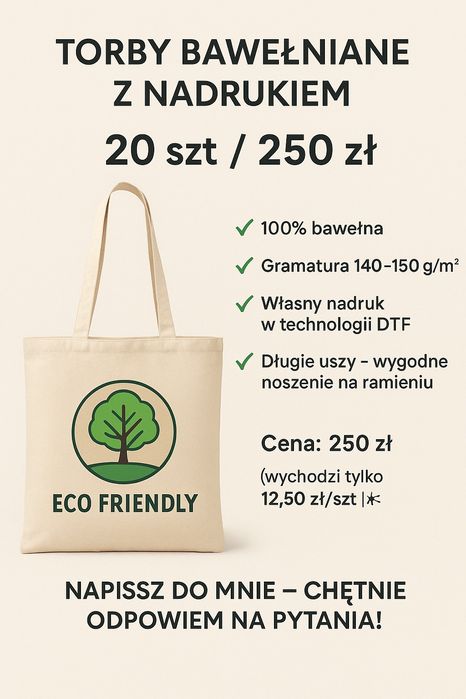 Torby bawełniane z nadrukiem – 20 szt / 250 zł