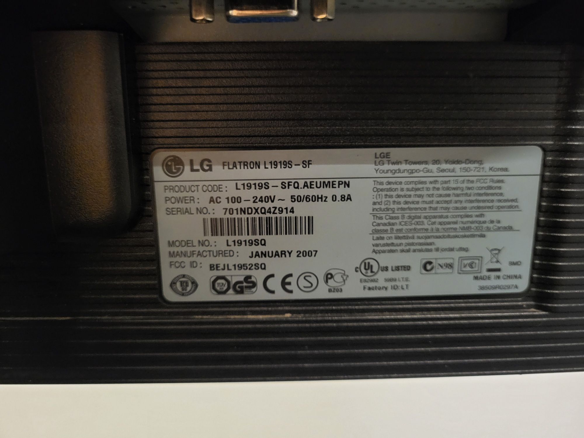 Monitor lg beż kabelu