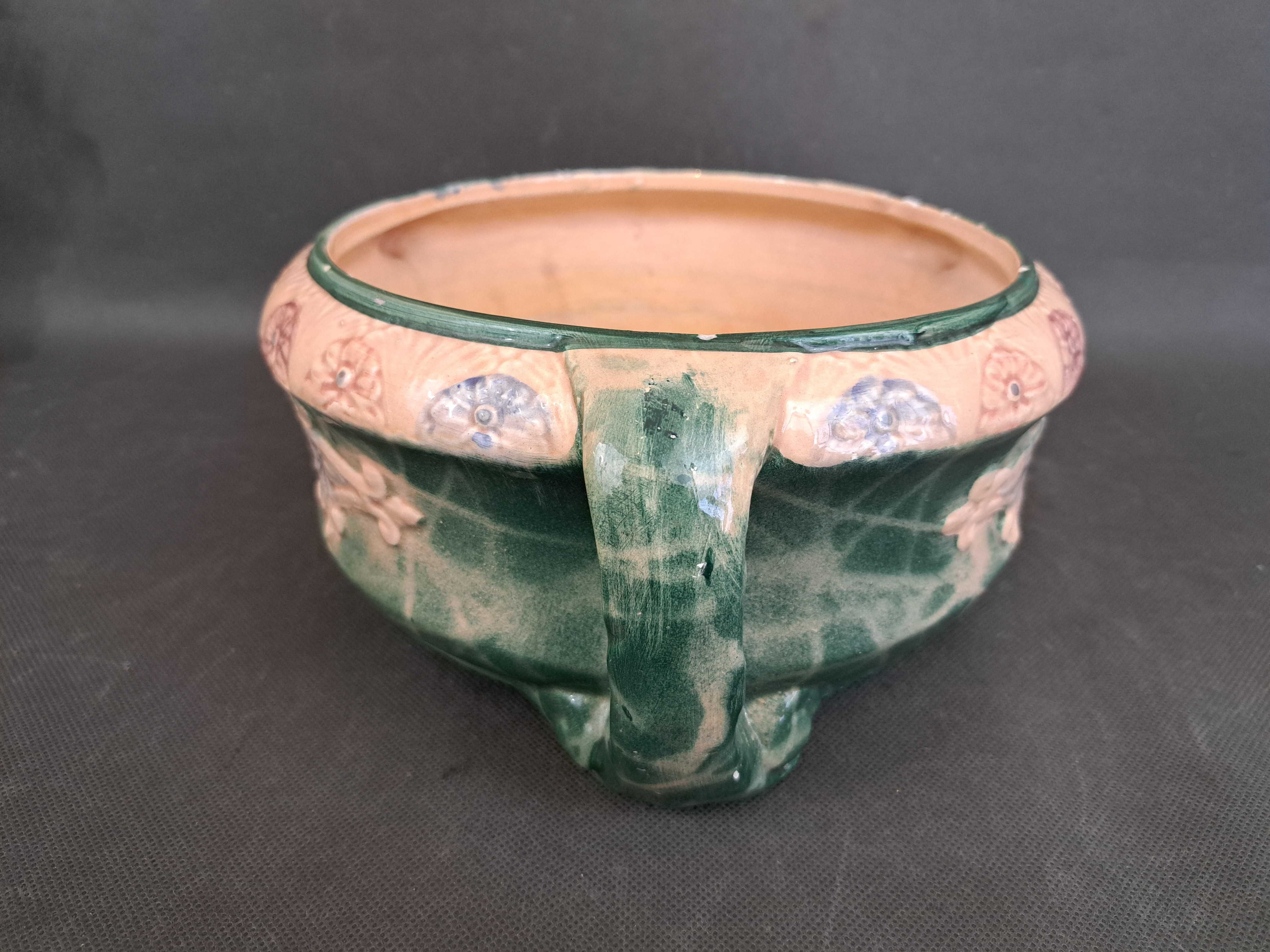 Doniczka ceramiczna, secesja, majolika