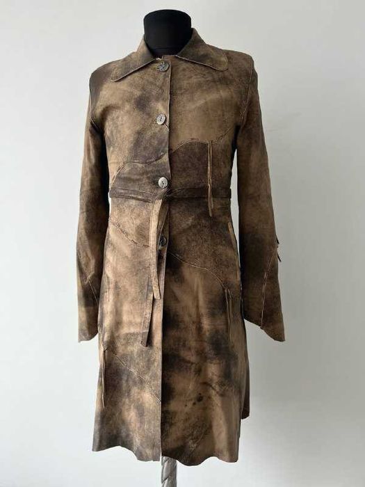 Плащ из нубука натуральний шкіряний тренч S