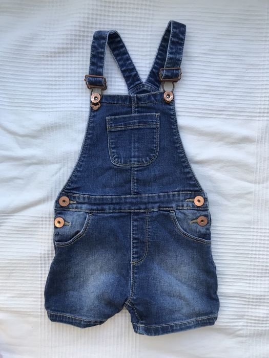 Ogrodniczki jeansowe 98/104 krótkie granatowe spodenki hm