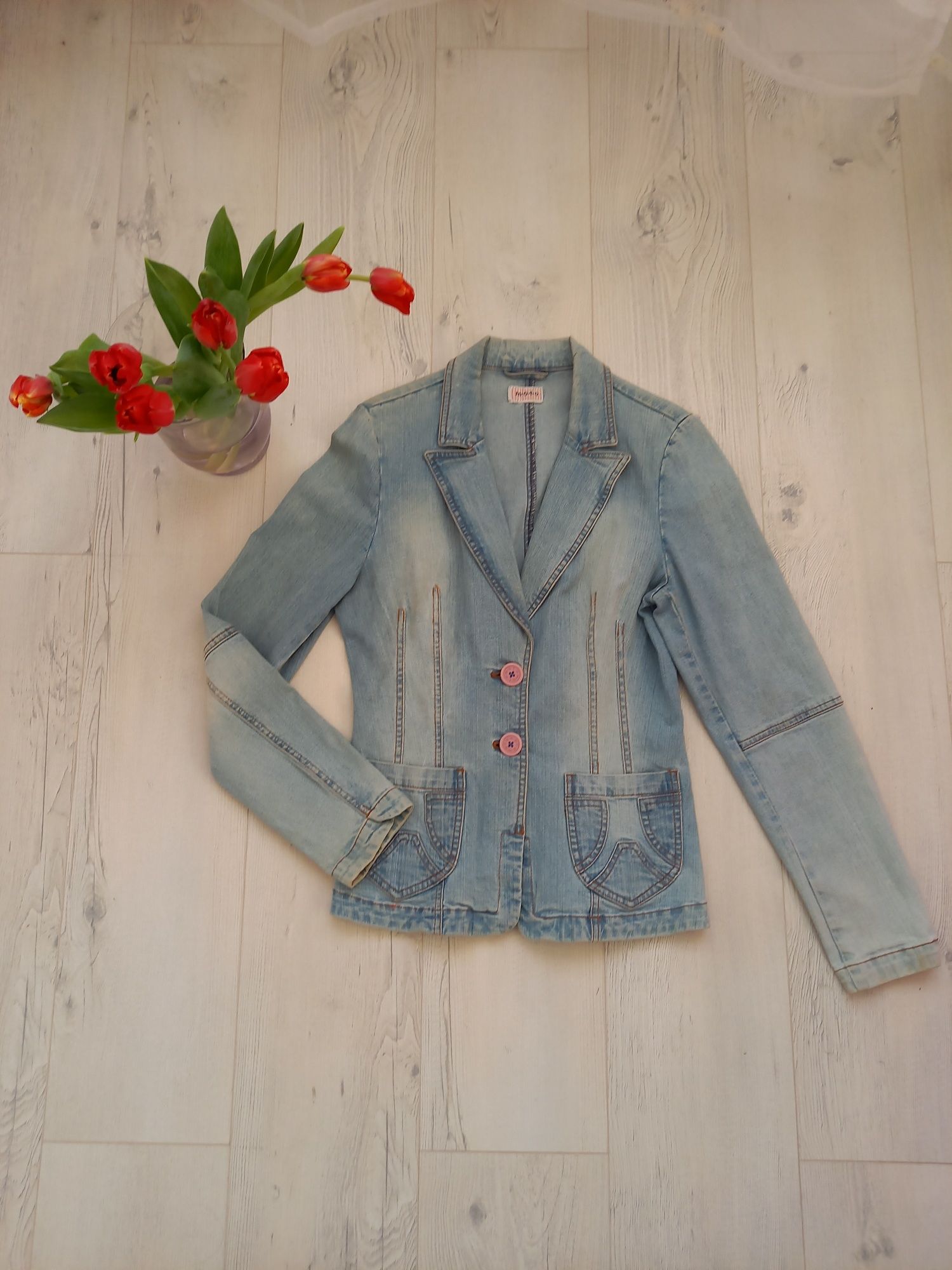 Kurtka marynarka jeansowa damska blezer jeans niebieska vintage