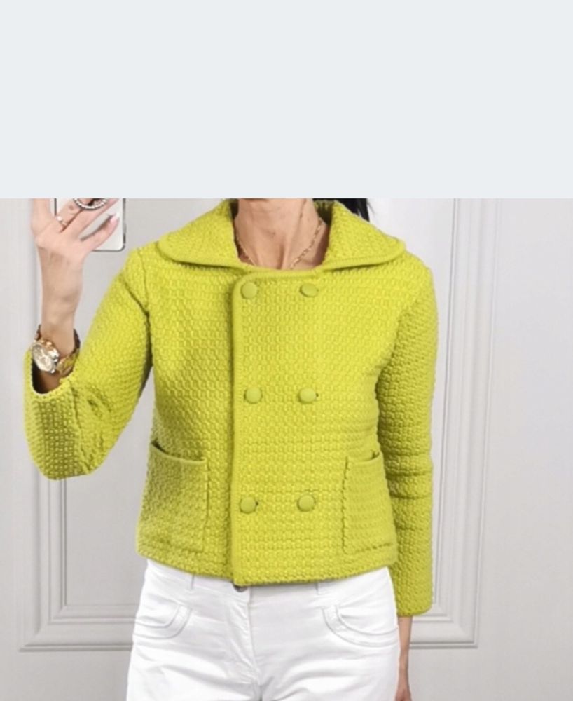 ZARA Sweter limonkowy z kołnierzykiem 64 % bawełna L