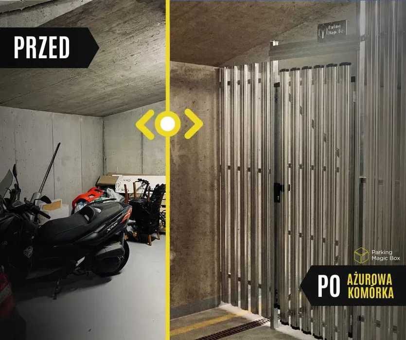 Piwnica, zabudowa parking, wydzielenie na wymiar ażurowe