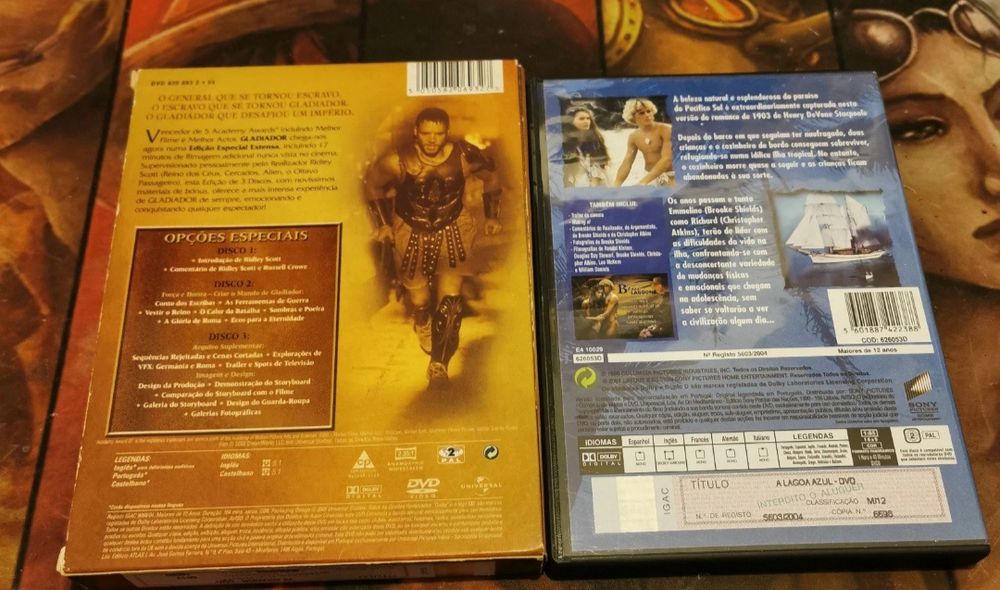 DVDs lagoa azul e gladiador