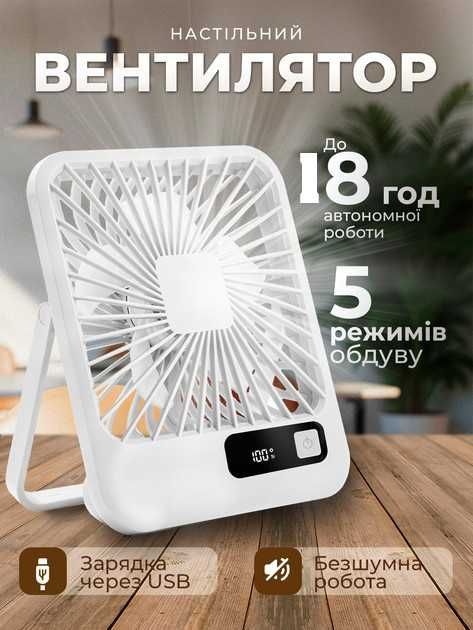 Міні-вентилятор з ПОСИЛЕНИМ акумулятором 5 режимів, дисплей, Type C