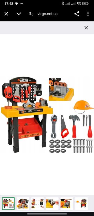Дитячий верстак столик набір інструментів Моя майстерня на 35 предметі