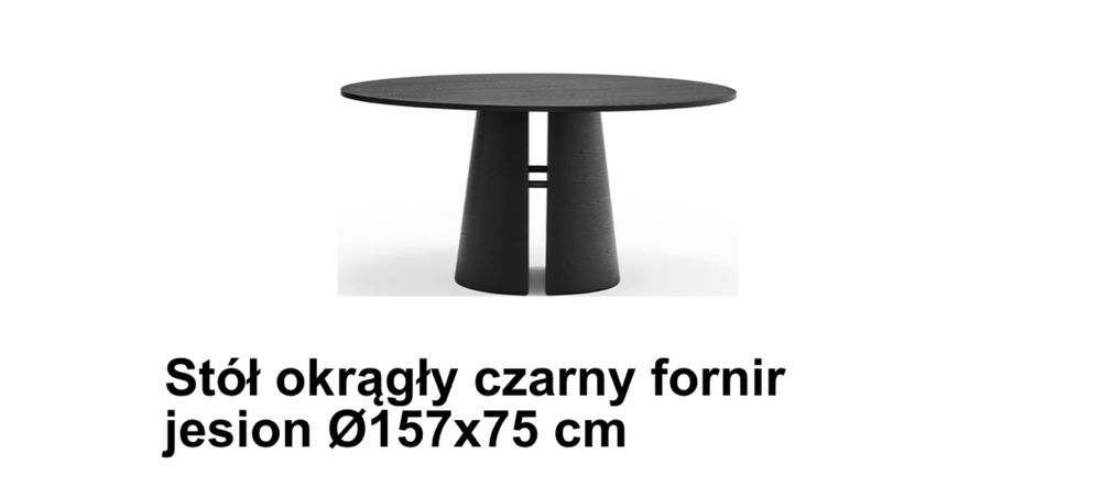 Stół Okrągły Czarny Fornir Jesion Ø157x75 cm