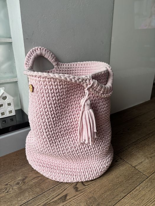 Boho sznurkowy kosz na pranie zabawki hand made duży
