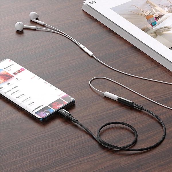 Acefast kabel audio USB Typ C - 3,5mm mini jack (żeński) 18cm, DAC, AU
