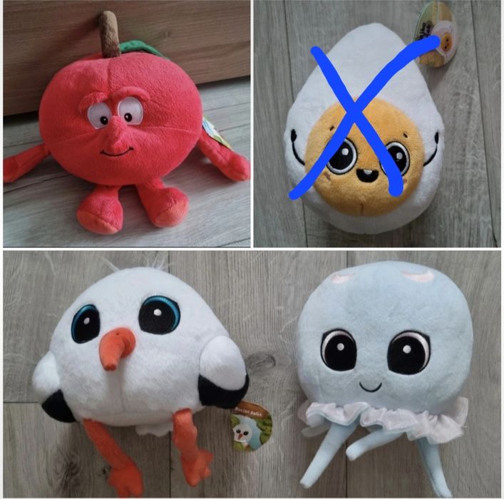 Zestaw maskotek z gangu Biedronka: Bocian, Meduza, Jabłko